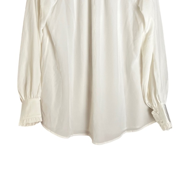 New Catherine Malandrino Ruffle Neck Button Front Blouse Ivory Large - Picture 7 of 12